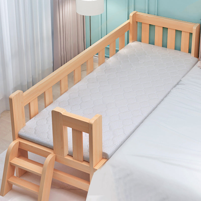 Washed Natural Wood Baby Crib Modern Nursery Crib with Guardrail