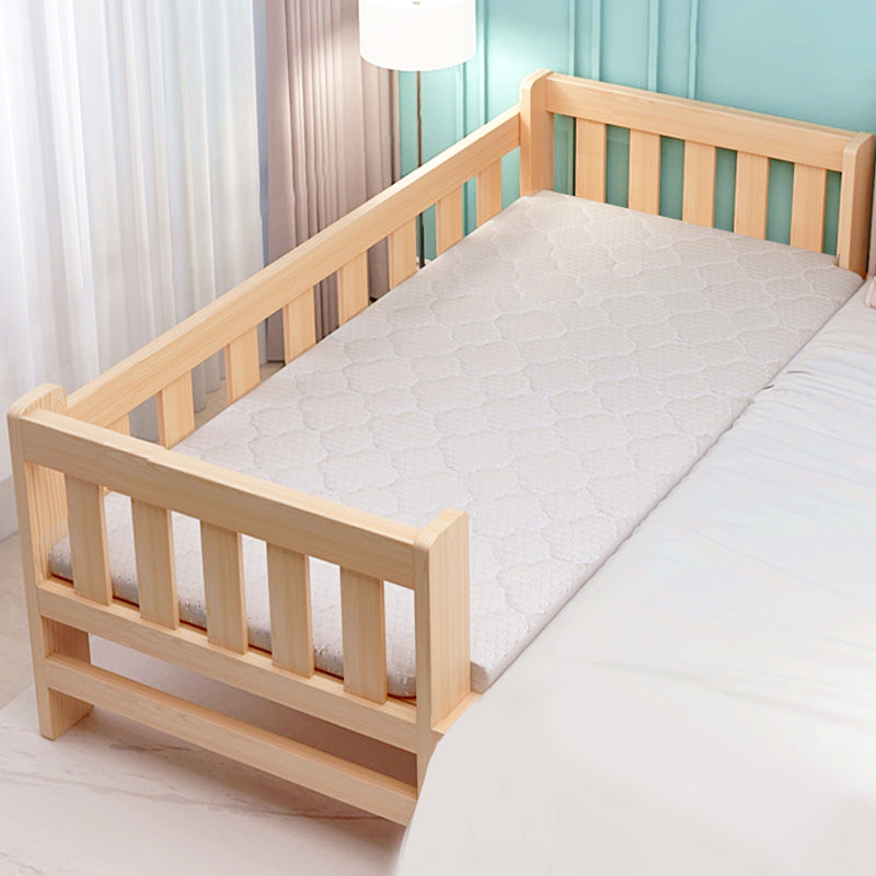 Washed Natural Wood Baby Crib Modern Nursery Crib with Guardrail