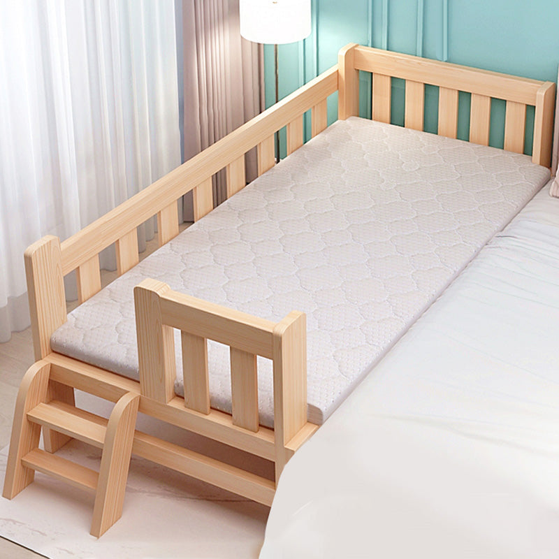 Washed Natural Wood Baby Crib Modern Nursery Crib with Guardrail