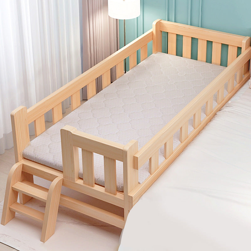 Washed Natural Wood Baby Crib Modern Nursery Crib with Guardrail