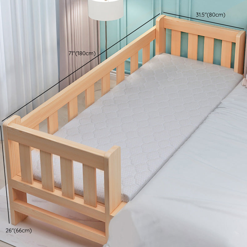 Washed Natural Wood Baby Crib Modern Nursery Crib with Guardrail