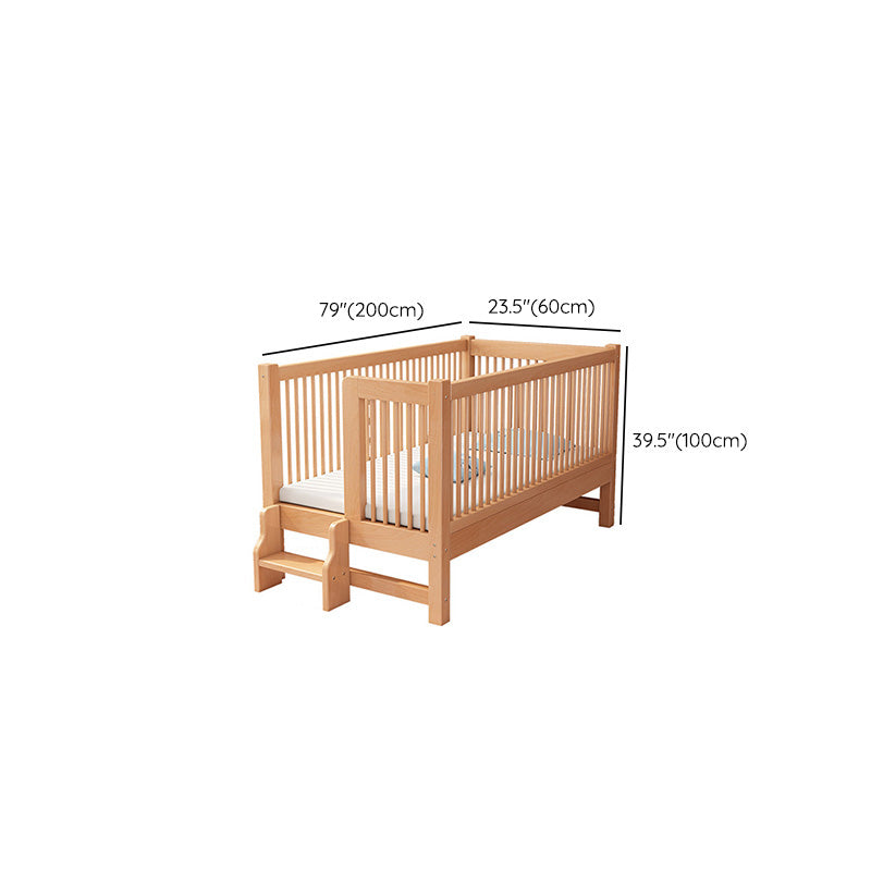 Washed Natural Nursery Crib Modern Wood  Nursery Crib with Guardrail