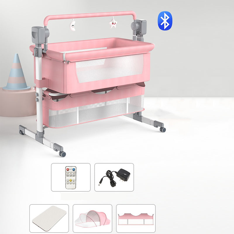 Rocking Bedside Bassinet Round Side Crib Electric with Storage Basket