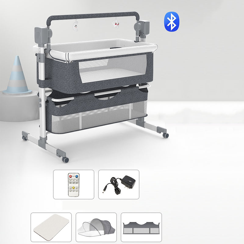 Rocking Bedside Bassinet Round Side Crib Electric with Storage Basket