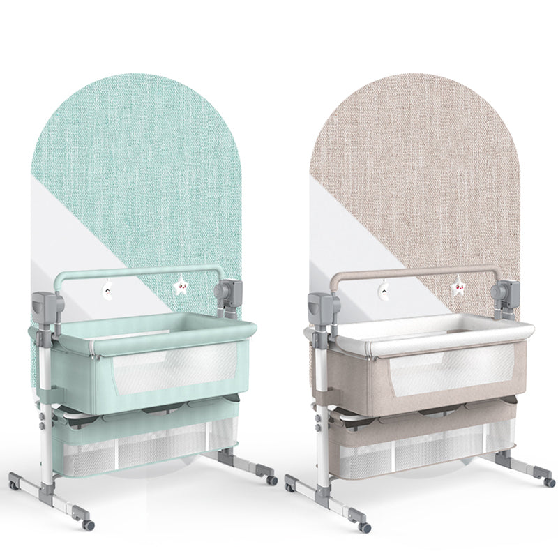 Rocking Bedside Bassinet Round Side Crib Electric with Storage Basket