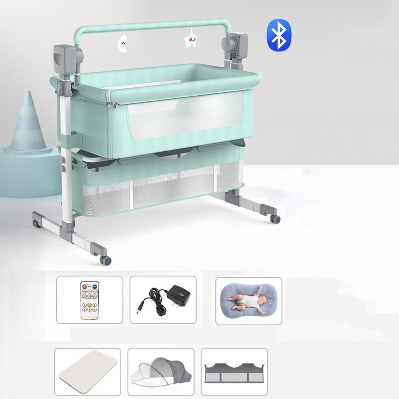 Rocking Bedside Bassinet Round Side Crib Electric with Storage Basket