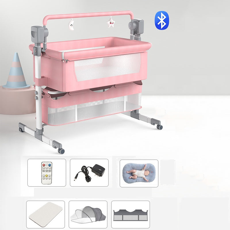 Rocking Bedside Bassinet Round Side Crib Electric with Storage Basket