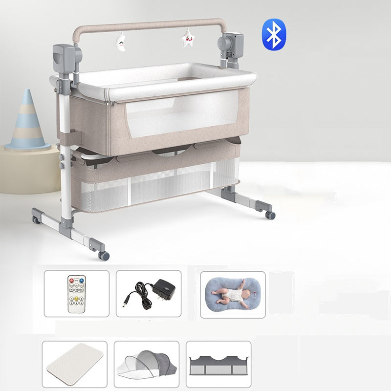 Rocking Bedside Bassinet Round Side Crib Electric with Storage Basket