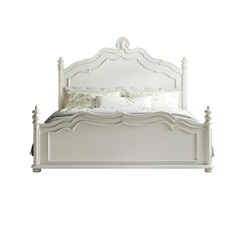 Victorian Standard Bed Solid Wood White Panel Bed with Headboard