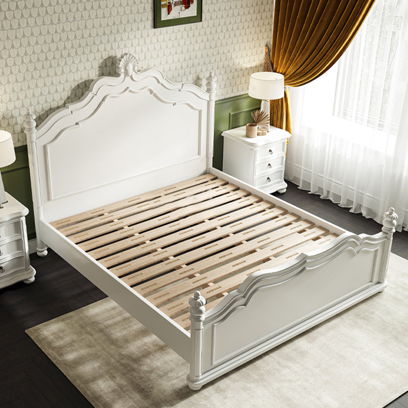 Victorian Standard Bed Solid Wood White Panel Bed with Headboard
