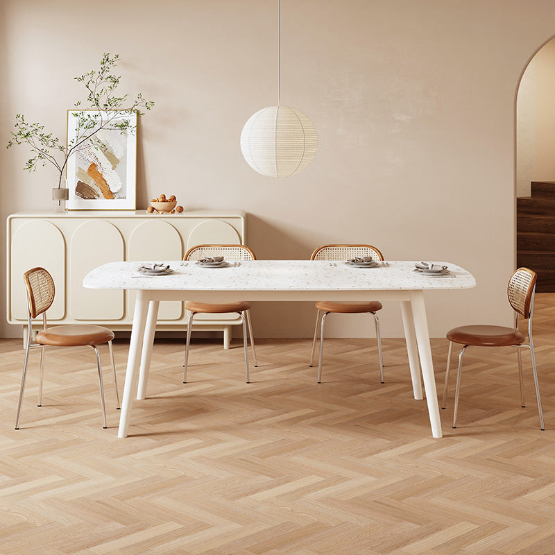 Modern Stone White Dining Table Ash Wood Base for Dining Room