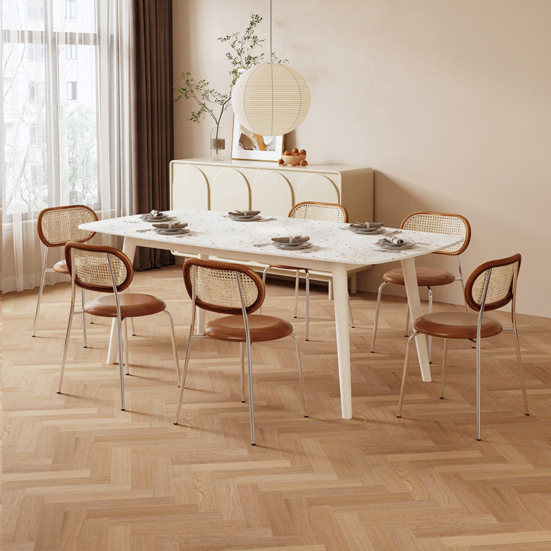 Modern Stone White Dining Table Ash Wood Base for Dining Room