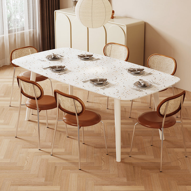 Modern Stone White Dining Table Ash Wood Base for Dining Room