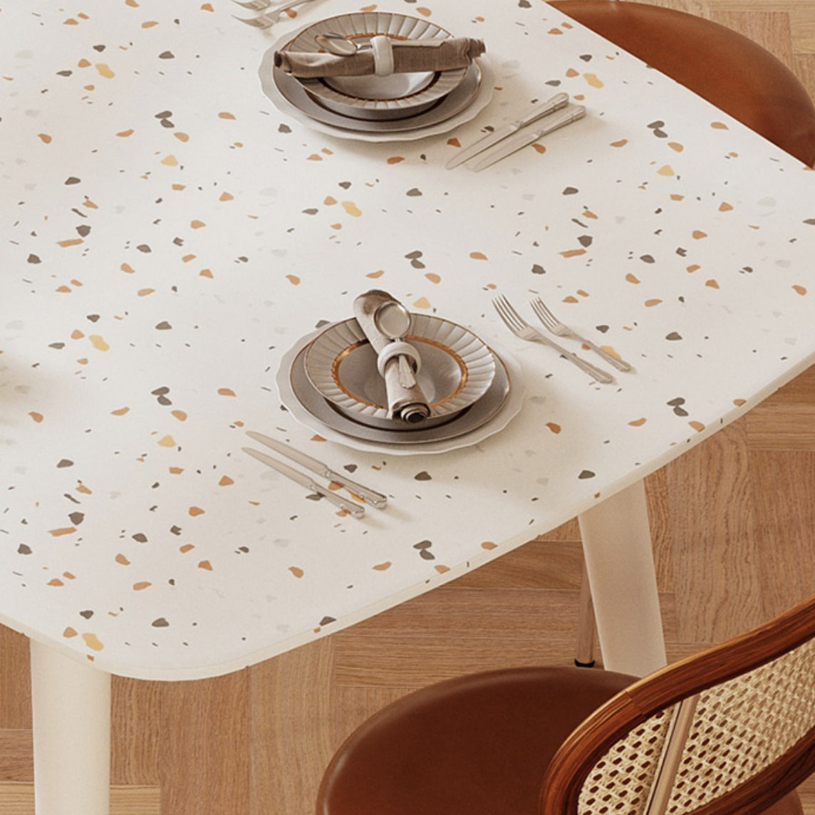 Modern Stone White Dining Table Ash Wood Base for Dining Room