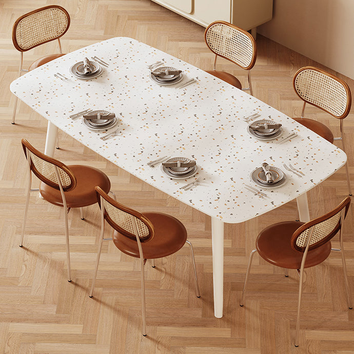 Modern Stone White Dining Table Ash Wood Base for Dining Room