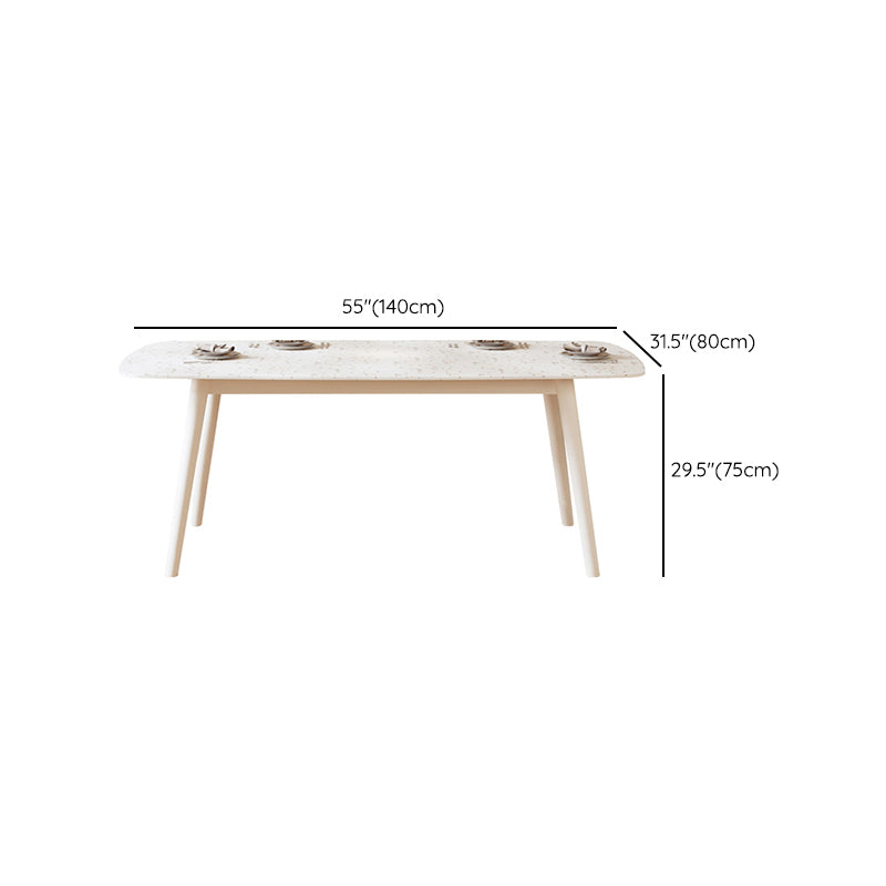 Modern Stone White Dining Table Ash Wood Base for Dining Room