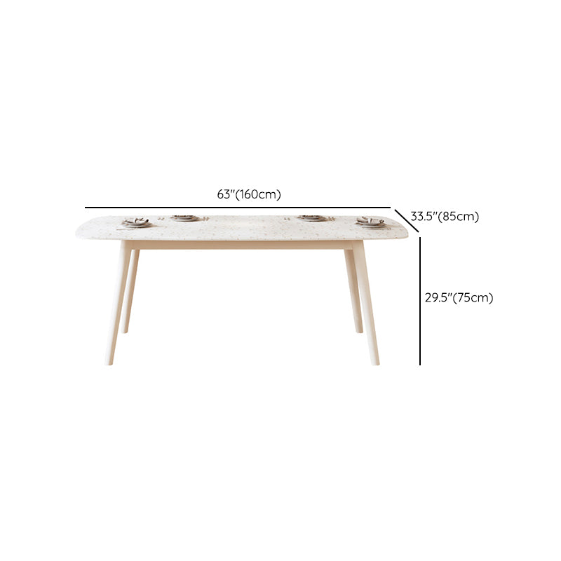 Modern Stone White Dining Table Ash Wood Base for Dining Room