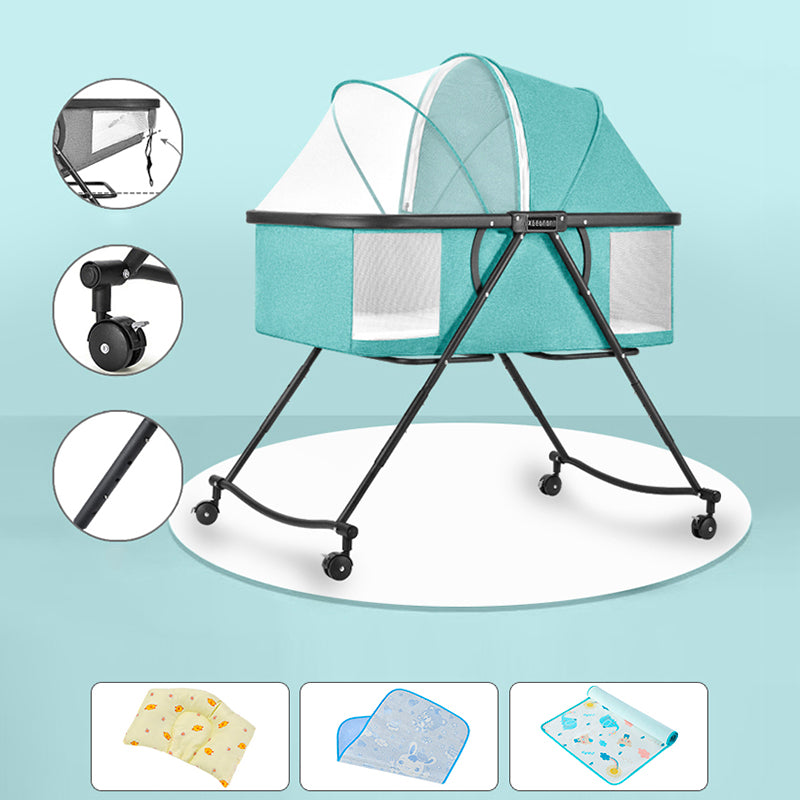 Modern Rocking Metal Gliding Crib Cradle Height Adjustable with Bedding