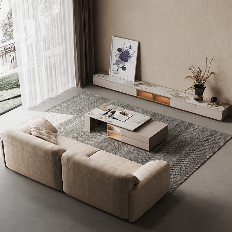 Rectangle Cocktail Table Stone Single Coffee Table with Storage Drawers