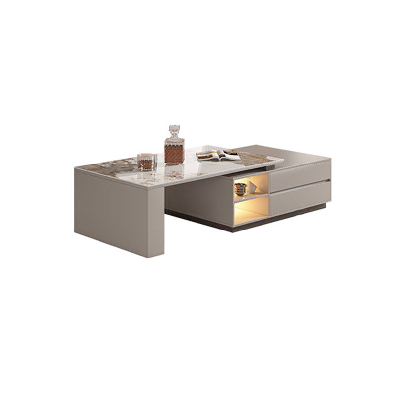 Rectangle Cocktail Table Stone Single Coffee Table with Storage Drawers