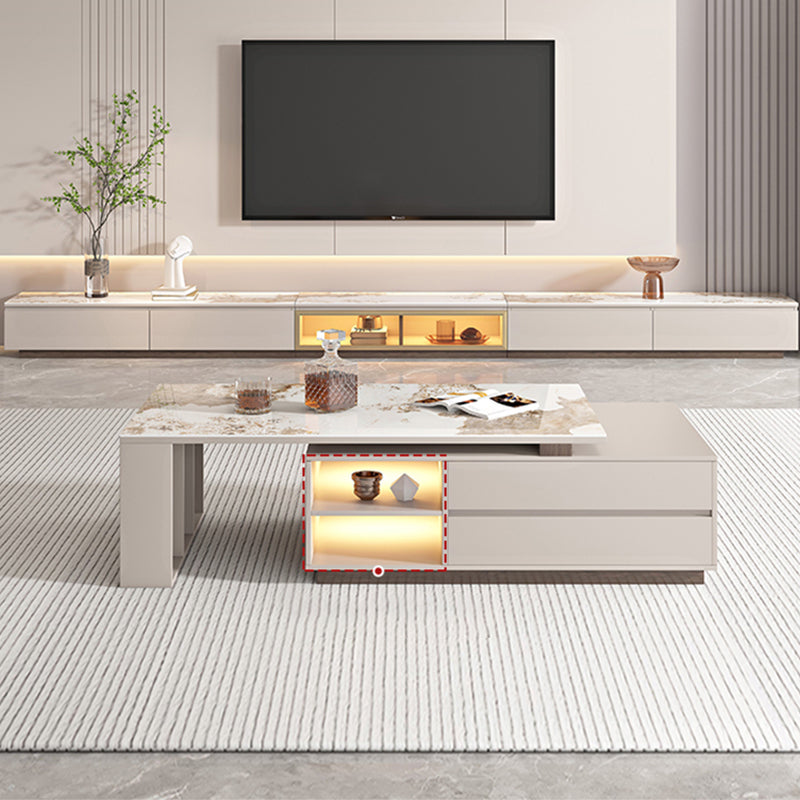 Rectangle Cocktail Table Stone Single Coffee Table with Storage Drawers