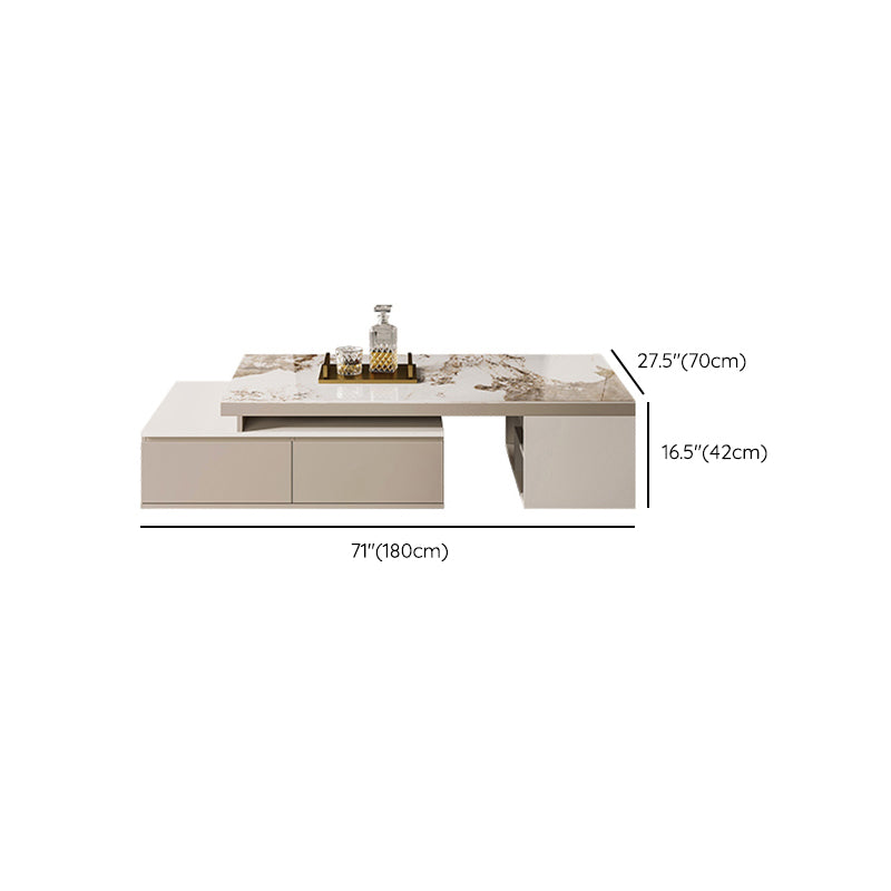 Rectangle Cocktail Table Stone Single Coffee Table with Storage Drawers