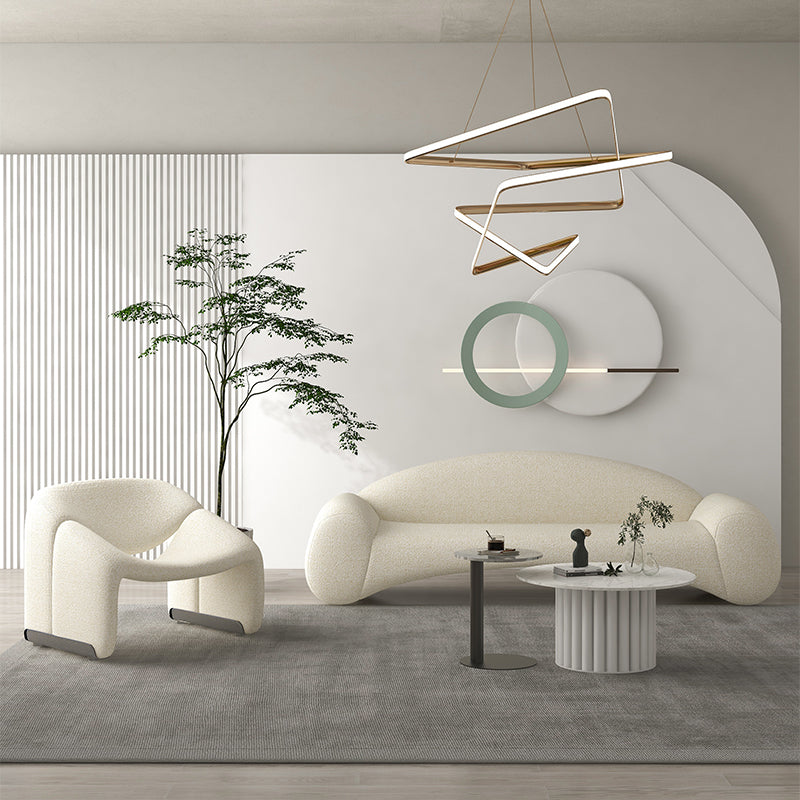 Scandinavian Seating White Cushions Standard Recessed Arm Living Room Sofa