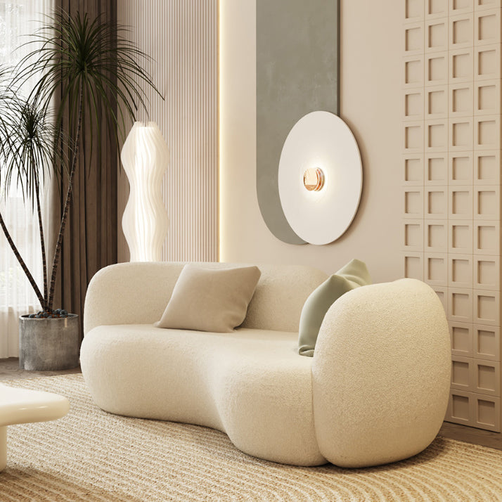 Scandinavian Seating Fabric Living Room White Tuxedo Arm Cushions Curved Sofa