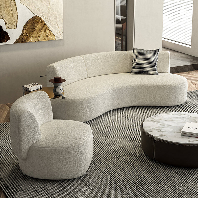 Scandinavian Settee Fabric Living Room Armless Curved Cushions White Sofa