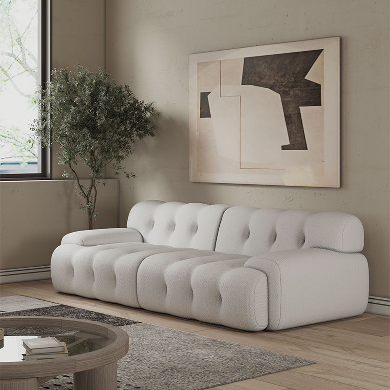 Scandinavian Seating Fabric Living Room Recessed Arm Tufted Standard Sofa