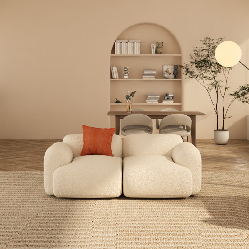 Scandinavian Seating White Fabric Living Room Recessed Arm Cushions Standard Sofa