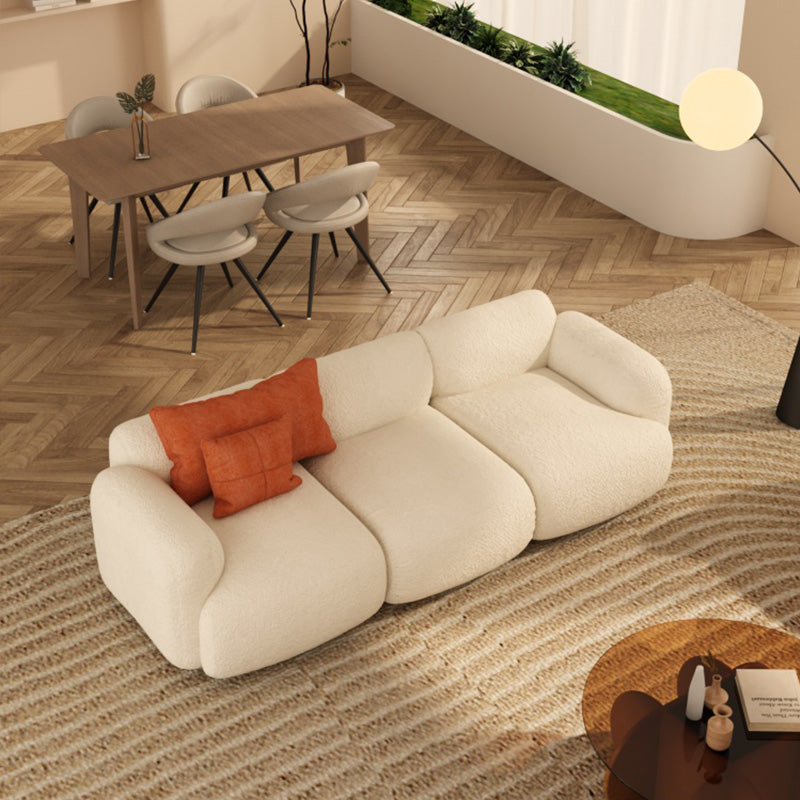 Scandinavian Seating White Fabric Living Room Recessed Arm Cushions Standard Sofa