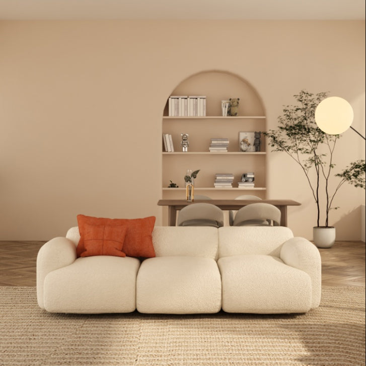 Scandinavian Seating White Fabric Living Room Recessed Arm Cushions Standard Sofa