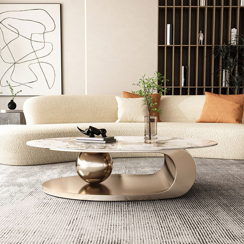 Glam Metal Abstract Base Cocktail Table Slate Top Coffee Table
