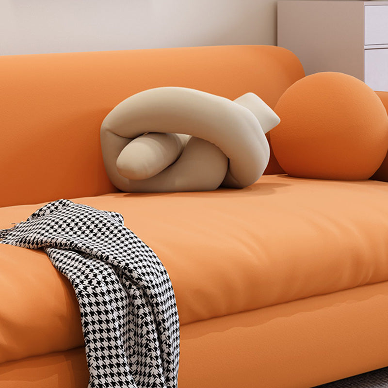 Orange Sleeper Sofa with Tight Back and Square Arms in Faux Leather