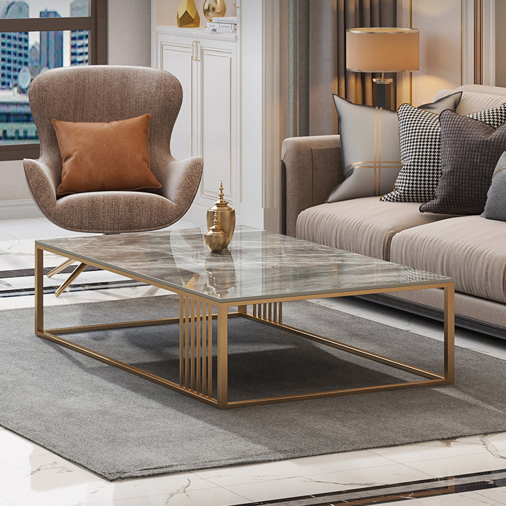 Glam Style Gold Iron Frame Coffee Table Gray Slate Table Top Coffee