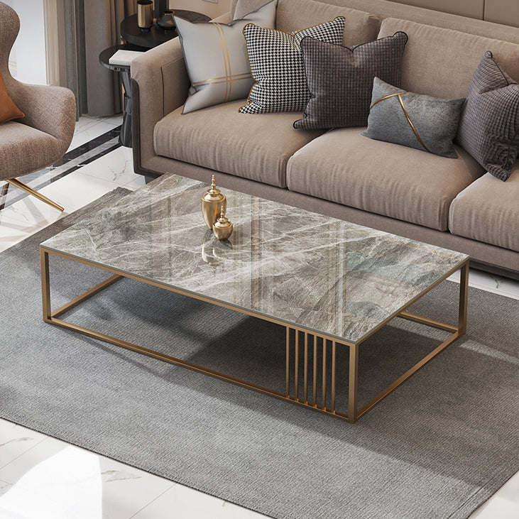 Glam Style Gold Iron Frame Coffee Table Gray Slate Table Top Coffee