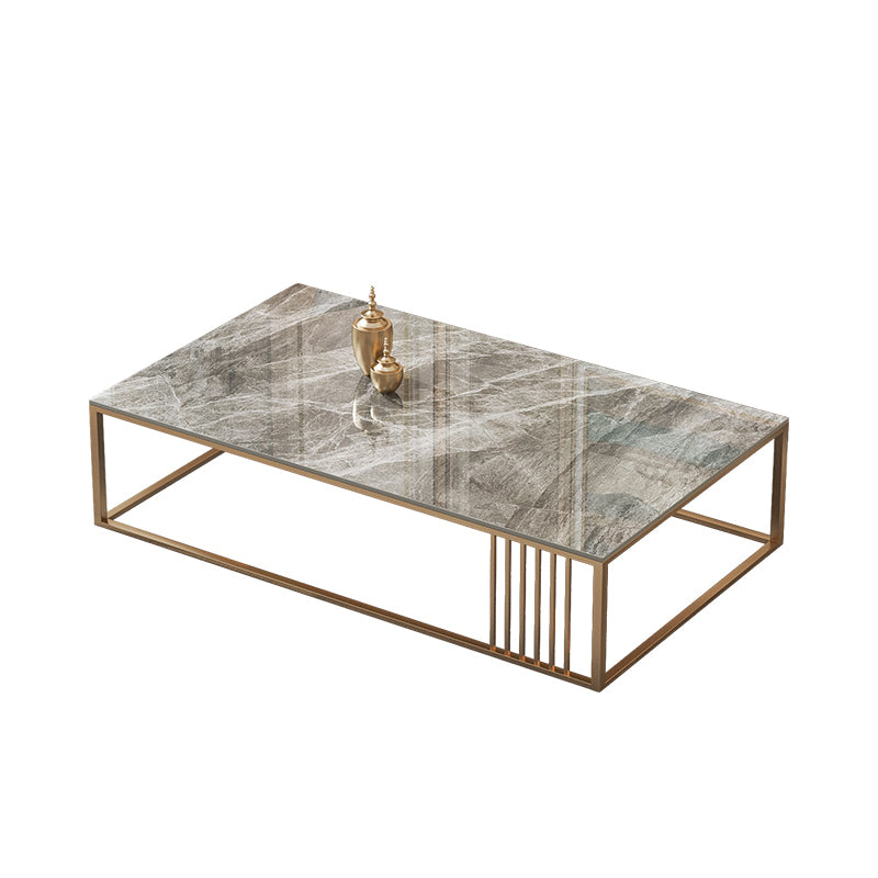 Glam Style Gold Iron Frame Coffee Table Gray Slate Table Top Coffee