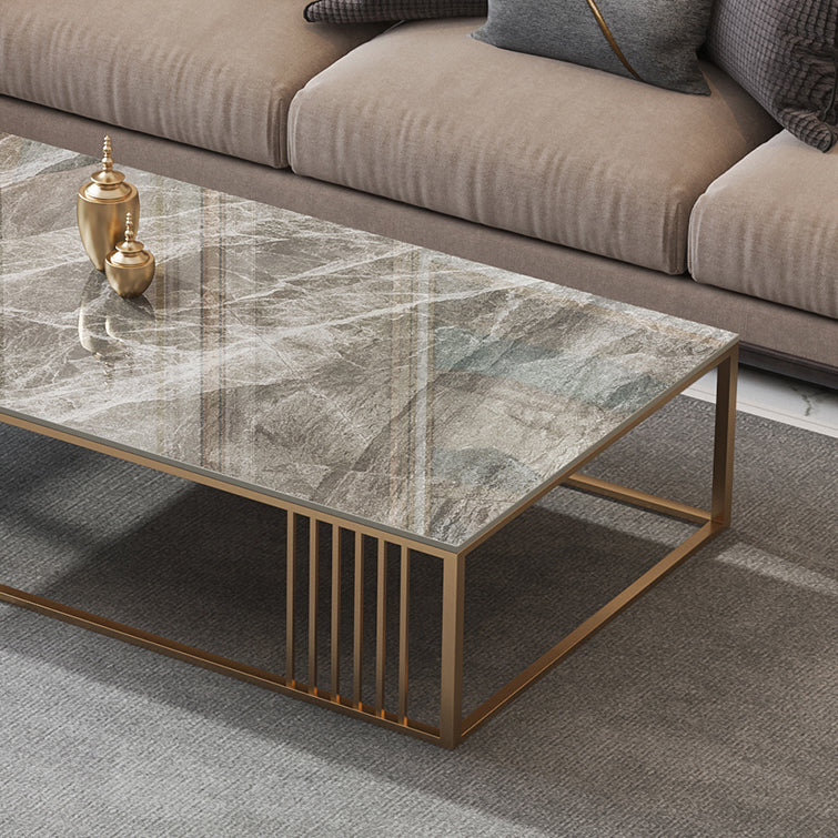 Glam Style Gold Iron Frame Coffee Table Gray Slate Table Top Coffee