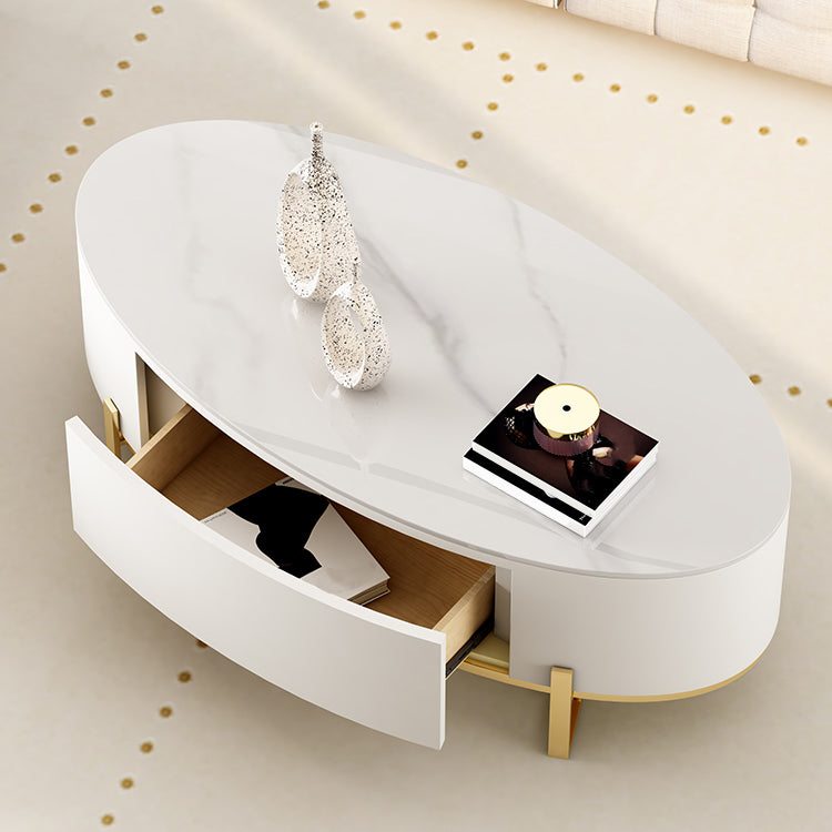 4 Legs Coffee Table Oval Slate Top Cocktail Table with Drawer
