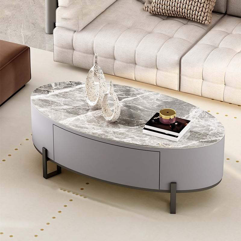 4 Legs Coffee Table Oval Slate Top Cocktail Table with Drawer