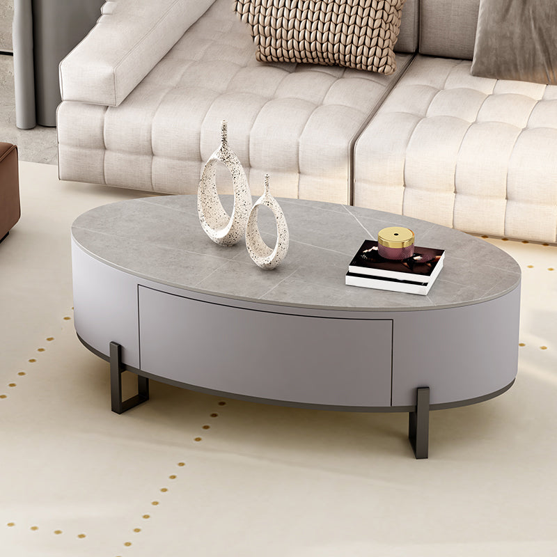 4 Legs Coffee Table Oval Slate Top Cocktail Table with Drawer