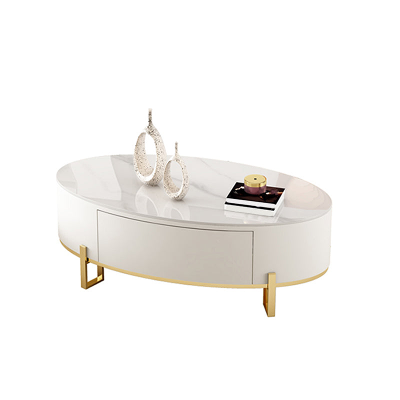 4 Legs Coffee Table Oval Slate Top Cocktail Table with Drawer