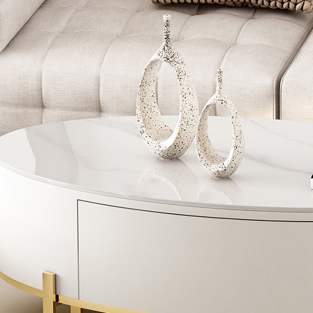 4 Legs Coffee Table Oval Slate Top Cocktail Table with Drawer