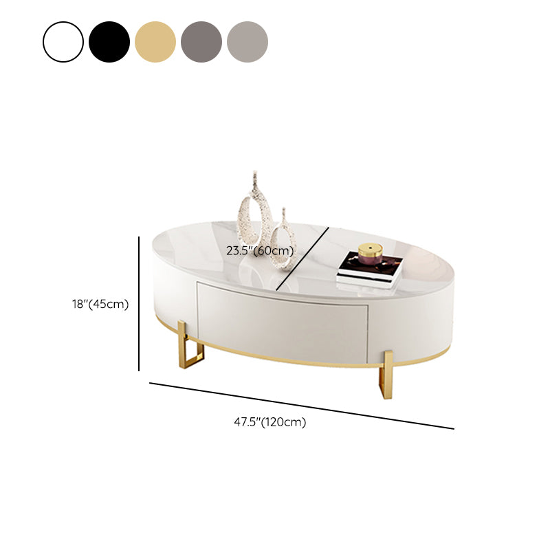 4 Legs Coffee Table Oval Slate Top Cocktail Table with Drawer