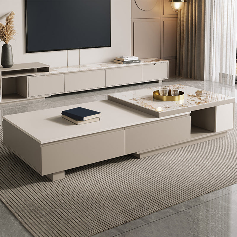 Rectangle Stone Cocktail Table Glam Single Coffee Table with Storage Drawers