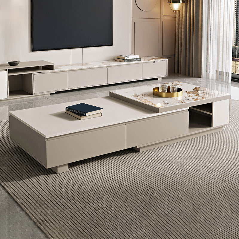 Single Coffee Table Rectangle Stone Cocktail Table with 4 Drawers
