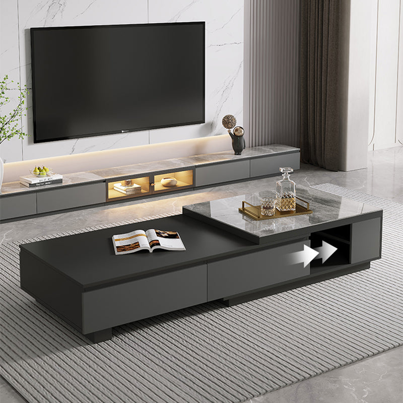 Single Coffee Table Rectangle Stone Cocktail Table with 4 Drawers