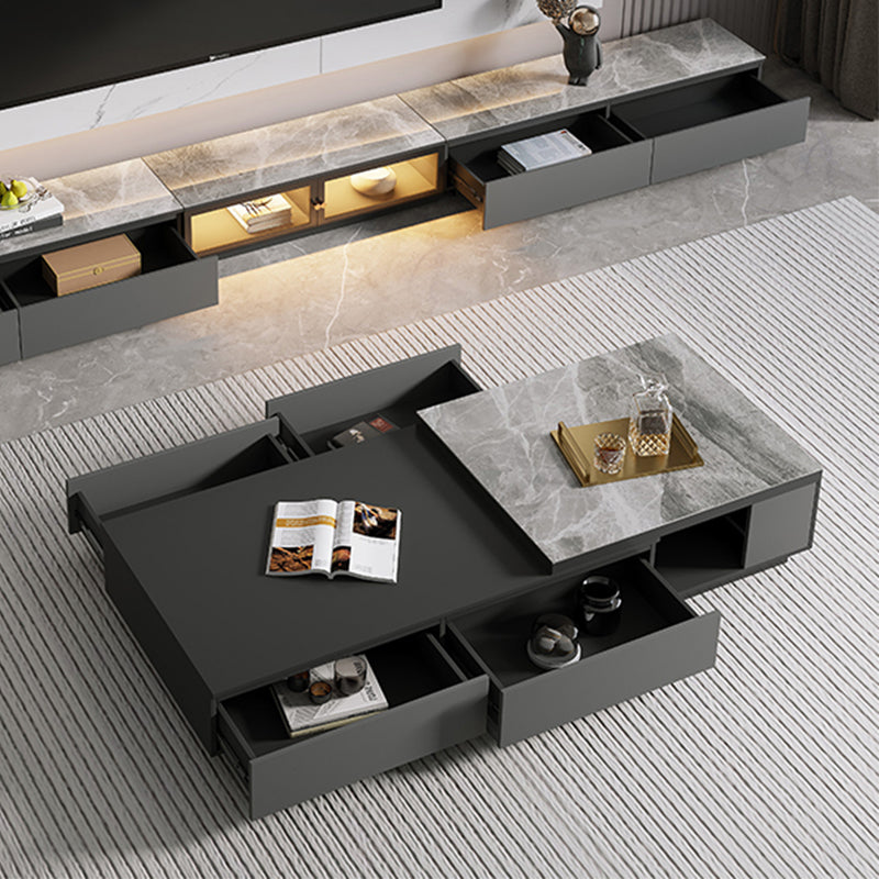 Single Coffee Table Rectangle Stone Cocktail Table with 4 Drawers