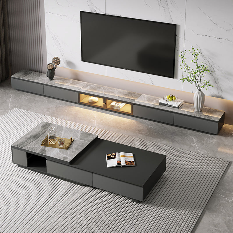 Single Coffee Table Rectangle Stone Cocktail Table with 4 Drawers